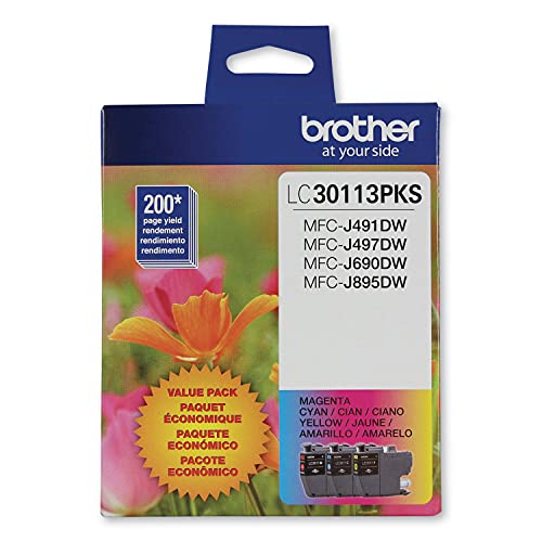 Brother Printer LC30113PKS 3-Pack Standard Cartridges Yield Up To 200 Pages/Cartridge LC3011 Ink, Cyan/Magenta/Yellow