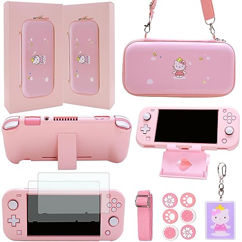 GUTIAL Accessories Bundle for Nintendo Switch Lite - Cute Kawaii NS Lite Accessories kit for Grils Boys Kids with Carrying Case, Cartoon Cover Case, Screen Protector, Stand - Pink