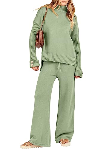 ANRABESS Women's Two Piece Outfits Sweater Sets Long Sleeve Knit Pullover and Wide Leg Pants Lounge Sets 2024 Fashion B1022bohelv-XL