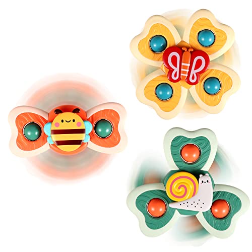 ALASOU 3PCS Silicone Suction Cup Spinner Toys for 1 Year Old Boy Girl|Novelty Spinning Tops Bath Toys for Kids Ages 1-3|Sensory Toys for Toddlers 1-3 Year Old Boy Birthday Gift