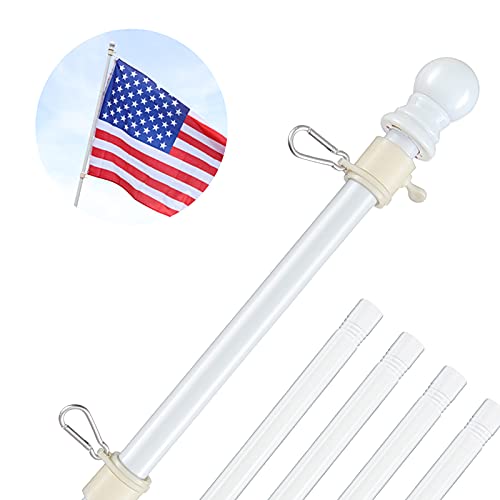 White Flag Poles for Outside House - 5ft Tangle Free Flag Pole for House,Heavy Duty Metal Flagpole Hardware for 3x5 American Flags,Outdoor Flagpoles Mount for Porch,Car,Truck,Boat (Without Bracket)