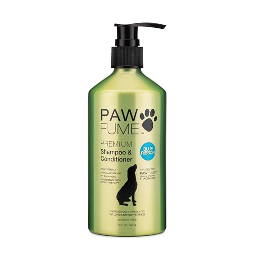 Pawfume Dog Shampoo and Conditioner – Hypoallergenic Dog Shampoo for Smelly Dogs – Best Dog Shampoos & Conditioners – Probiotic Pet Shampoo for Dogs – Best Dog Shampoo for Puppies (Blue Ribbon)