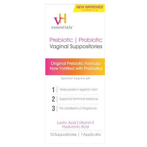 vH essentials Prebiotic PH Balanced Vaginal SuppositoriesBox, Original Version, 15 Count