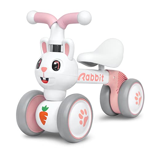 Ancaixin Baby Balance Bikes Toys for 1 Year Old Girls, Riding Toy for 10-36 Month Toddler | No Pedal Infant 4 Wheels Baby Bicycle | Best First Birthday New Year Holiday (Rabbit)