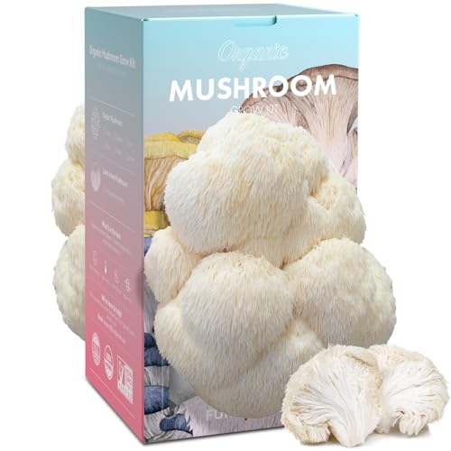 Fungiworks Large Organic Lion's Mane Mushroom Growing Kit (4lbs), Double-Side Mushroom Grow Kit Indoor Harvest in 10 Days, Grows Year Round, Made in USA, Birthday Gift, House Warming Gift