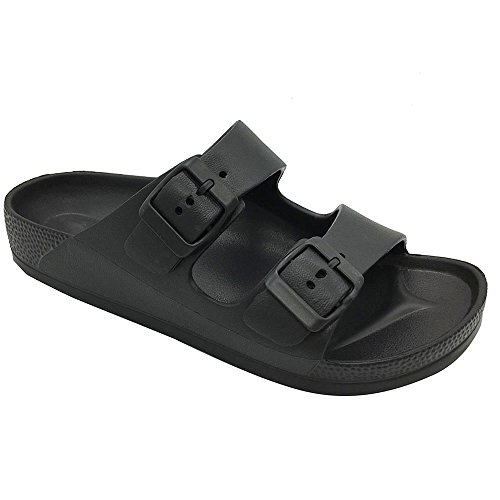 FUNKYMONKEY Men's Comfort Slides Double Buckle Adjustable EVA Flat Sandals (11 M US, Black/SPK)