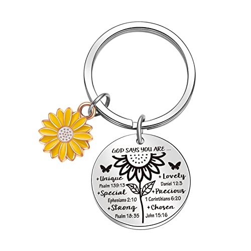 ORZOESD Religious Keyring Christian Gifts For Woman Sunflower Lover Gift Religious Baptism Jewelry, Religious Keychain, Standard