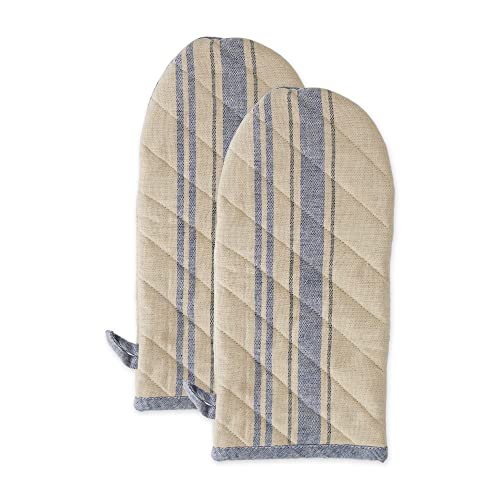 DII French Stripe, Kitchen Collection, Nautical Blue, Oven Mitts, 2 Count