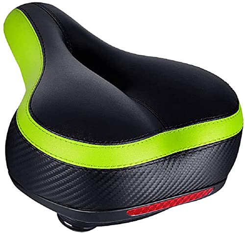 TONBUX Most Comfortable Bicycle Seat, Bike Seat Replacement with Dual Shock Absorbing Ball Wide Bike Seat Memory Foam Bicycle Seat with Mounting Wrench (Black/Green)