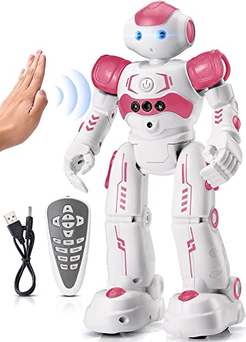 KingsDragon RC Robot Toys for Kids, Gesture & Sensing Remote Control Robot for Age 3 4 5 6 7 8 Year Old Boys Girls Birthday Gift Present (Pink)