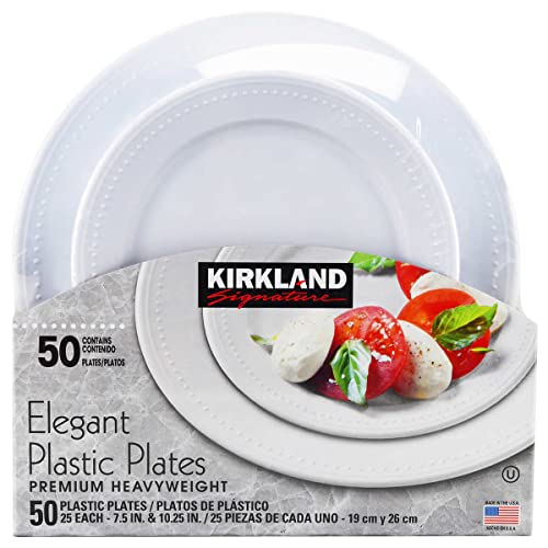 Kirkland Signature Elegant Plastic Plates Premium Heavy Weight Size ( 7.5'/10.25') 50Count