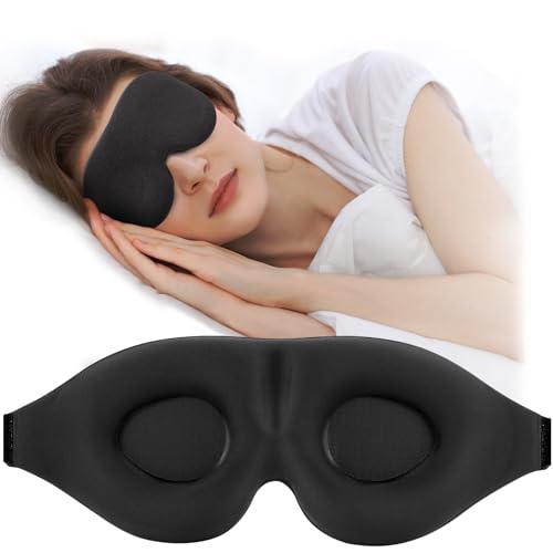 3D Sleep Mask for Side Sleeper, 100% Light Blocking Sleeping Eye Mask for Women Men, Contoured Cup Night Blindfold, Luxury Eye Cover Eye Shade with Adjustable Strap for Travel, Nap, Meditation, Black