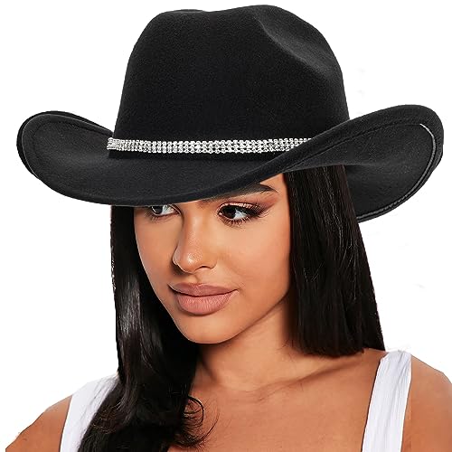 IZUS Western Outback Felt Cowboy Hat for Women Cowgirls Fedora Gus Hat Rodeo 22'-22.75' fit for M/L