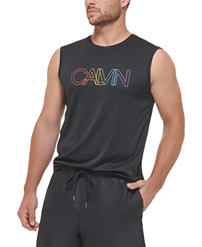 Calvin Klein Men's Standard Rainbow Collection Sleeveless 40+ UPF Protection, Black, Large