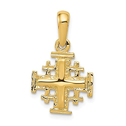 Solid 14k Yellow Gold Jerusalem Cross Charm Pendant - 23mm x 13mm