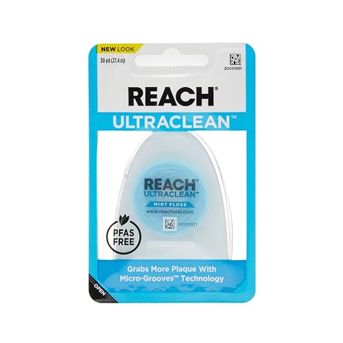 Reach Waxed Mint Dental Floss | Effective Plaque Removal, Teeth & Gum Protection | Shred-Resistant for Thoroughly Clean in Tight Area, PFAS FREE | 30 Yards, 1 Pack