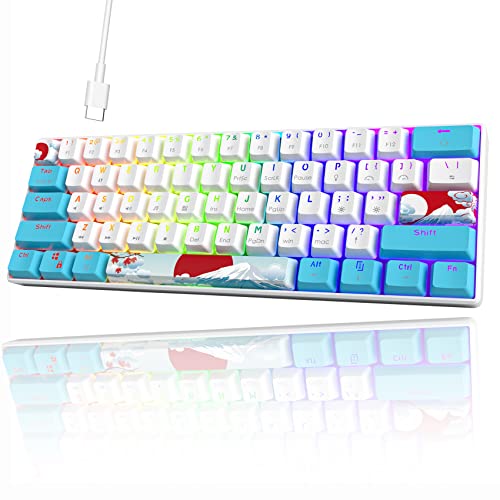 Ussixchare 60 Percent Keyboard Mechanical RGB Backlit Wired 60% Gaming Keyboard Blue with PBT Keycaps for Windows PC Gamers (Sea/Red Switch)