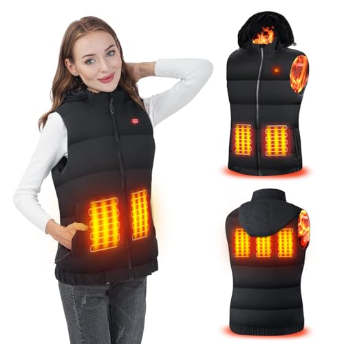 Rrtizan Women's Heated Vest, Lightweight Heated Jacket with Hood, 3 Heating Levels & 6 Heat Zones, USB Electric Warm Vest for Hiking/Hunting(Battery Pack Not Included) (XXL)