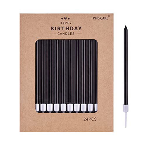 PHD CAKE 24-Count Black Long Thin Birthday Candles, Cake Candles, Birthday Parties, Wedding Decorations, Party Candles