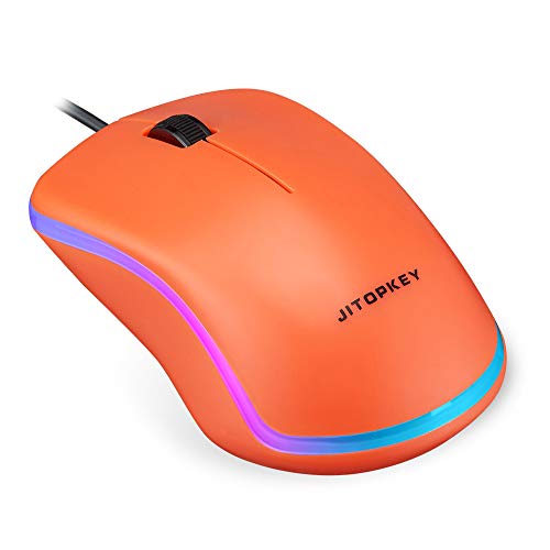 JITOPKEY USB Wired Mouse, Rainbow Lights Optical Corded Computer Mouse, Comfortable Click for Office and Home Mice, Compatible with Windows PC, Laptop, Desktop, MacBook, Chromebook (Orange)