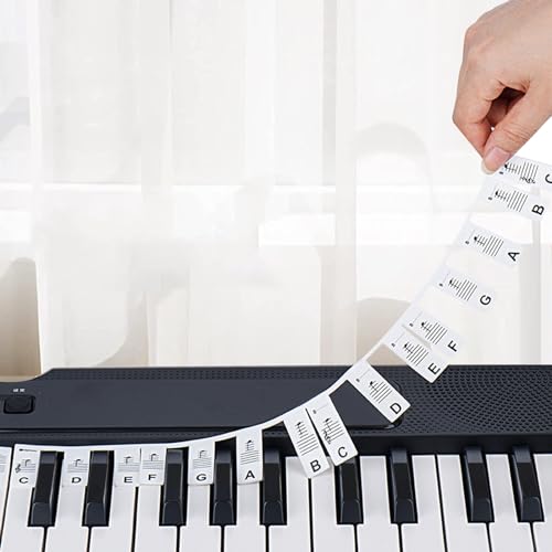 Piano Note Labels for Beginners and Kids, Removable Silicone Piano Keyboard Stickers Guide, 88-Key Full Size, No Need Stickers, Reusable Piano Keyboard Accessories with Box