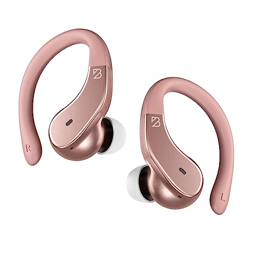 Runner 40 - Secure-Fit Wireless Earbuds for Small Ears, Running Bluetooth Earbuds for Women, Rose Gold Deep Bass Wrap Around Earbuds for Small Ear Canals with EarHooks, Light Pink Over the Ear Earbuds