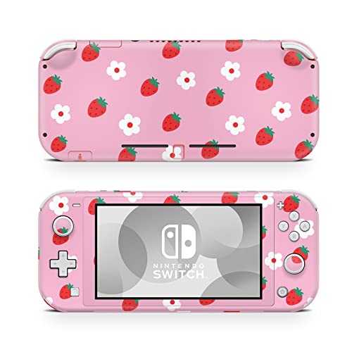 ZOOMHITSKINS Pink Switch Lite Accessories, Compatible for Nintendo Switch Lite Pink Skin, Cute Strawberry Pink Full Set Sweet Anime Kawaii Ichigo Japanese, 3M Vinyl, Durable & Fit, Made in The USA