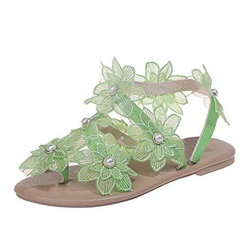 Plus Size Open Toe Flat Sandals For Women Summer Flowers Print sandals Shoes Comfort Breathable Beachwear Shoes
