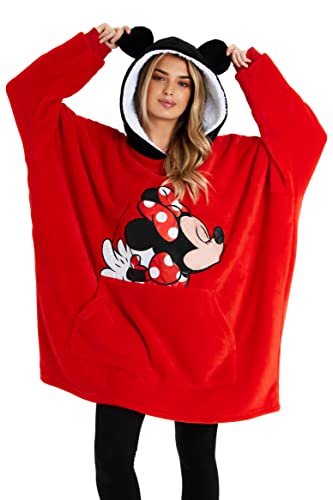 Disney Oversized Blanket Hoodie, Giant Hoodie for Lounging, Extra Comfy Blanket Hoodie, One-Size-Fits-All Hoodie with 3D Ears, Minnie Mouse, Red