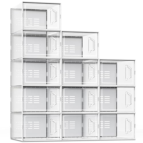 SEE SPRING X-Large Shoe Storage Box Fit Size 11, Clear Plastic Stackable Shoe Organizer for Closet, Space Saving Sneaker Shoe Rack Containers Bins Holders for Entryway, Under Bed, 12 Pack Clear