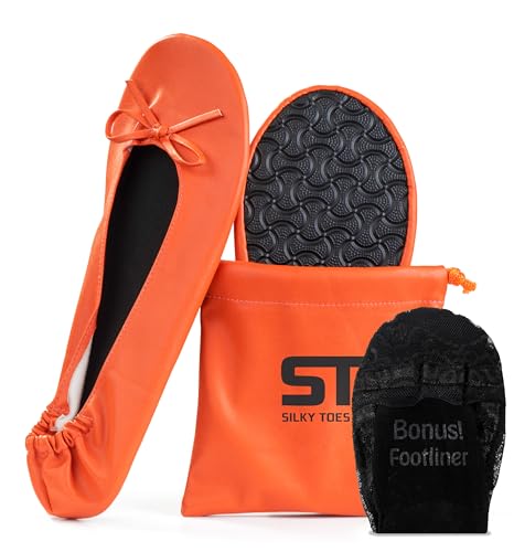 Women's Foldable Portable Travel Ballet Flat Roll Up Slipper Shoes (X-Large, Orange)
