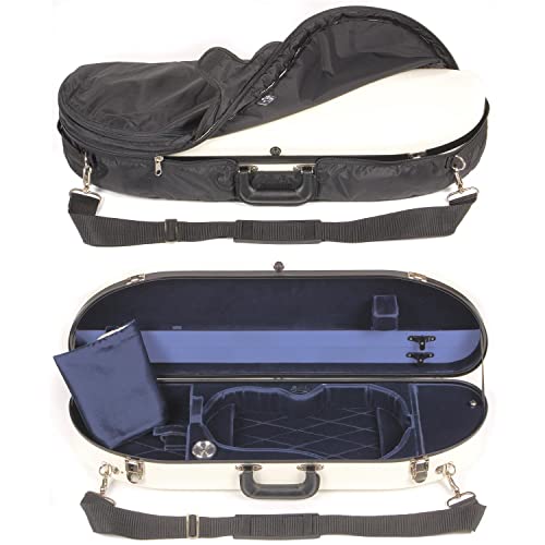 Bobelock 1047FV White Fiberglass 4/4 Violin Case with Blue Velvet Interior and Protective Bag