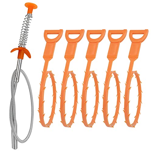 Amazon Basics Drain Clog Remover Tool, Includes 5 Plastic and 1 Stainless Drain Snakes, Effectively Cleaning Hair and Other Clog in Toilet, Kitchen Sink and Bathroom Tub, 6 pack