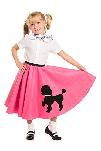 1950s Hot Pink Poodle Skirt for Girls with Musical Note Printed Scarf | One Size | 1950s Costumes for Girls| 50s Costumes for Kids
