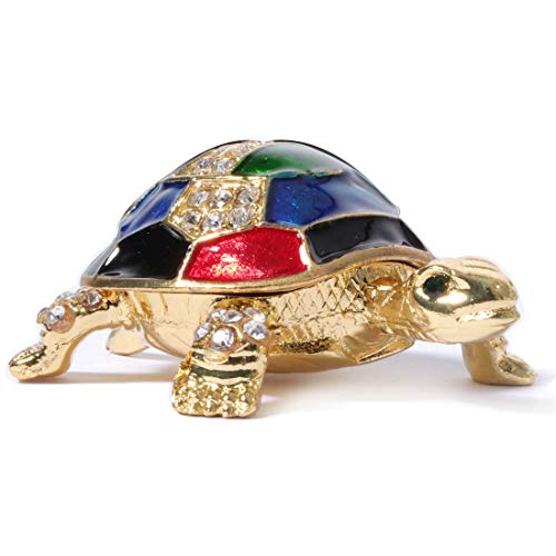 Waltz&F Collectible Figurines Decor Ornaments Pewter Trinket Boxes Bejeweled Turtle with Crystals