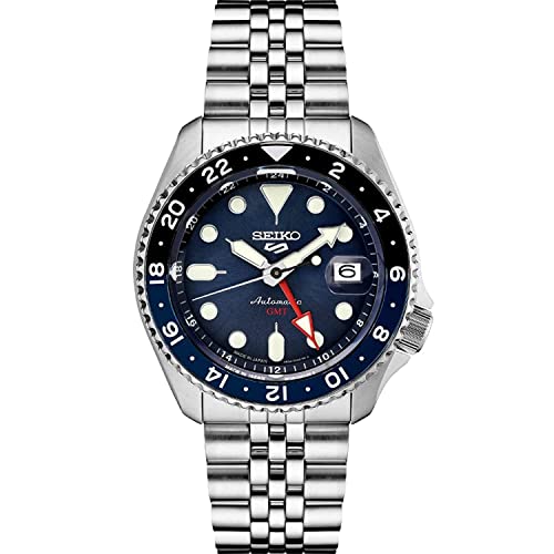 Seiko SSK003 Automatic Watch for Men - 5 -Sports - Blue Dial with Date Calendar and Luminous Hands & Markers and Black & Blue GMT Bezel, 100m Water-Resistant