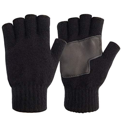 MAYLISACC Unisex Knit Fingerless Gloves Black for Winter, Open Half Finger Gloves without Fingertips Cold Weather