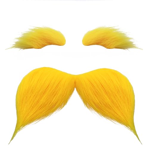 DIY Self Adhesive Big Fake Mustache and Eyebrow Set Novelty Mustaches for Costume and Halloween Festival Party (YellowC)