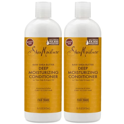 SheaMoisture Raw Shea Butter Conditioner, Deep Moisturizer with Sea Kelp & Argan Oil, Sulfate Free & Silicone Free, Curly Hair Products, Family Size (2 Pack - 16 Fl Oz)