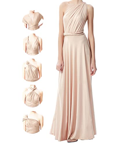 INFIWING Infinity Dresses for Women with Bandeau, One Size Wrap Dress Long Maxi Bridesmaids Convertible Dresses, Wedding Guest Multiway Dresses Champagne