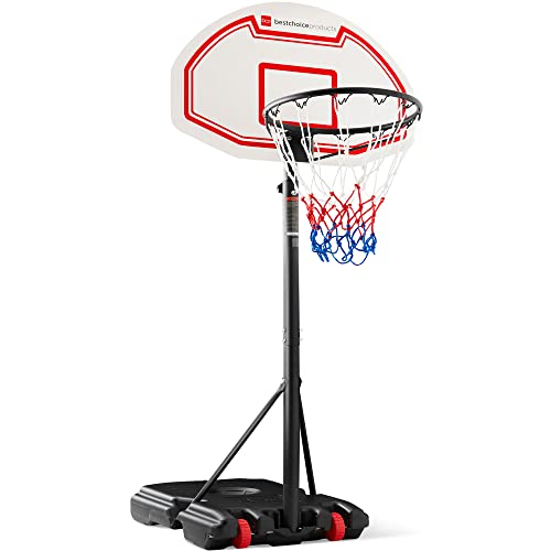 Best Choice Products Kids Height-Adjustable Basketball Hoop, Portable Backboard System w/ 2 Wheels, Fillable Base, Weather-Resistant, Nylon Net, Adjusts from 70.5in to 82.3in