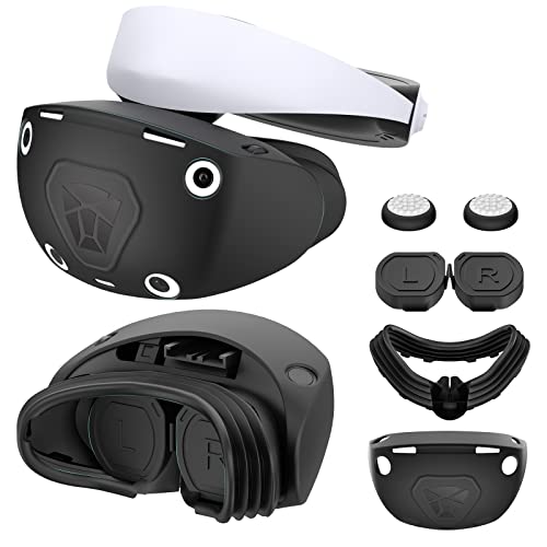 VR Protector Cover Set for PlayStation VR2, Silicone PSVR2 Headset Cover & Face Cushion Cover Pad & Lens Dust Cover & 2 Pack Controller Thumb Grips for PS5 VR Accessories, Sweatproof and Washable