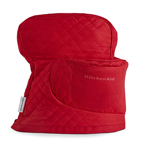 KITCHENAID Fitted Tilt-Head Solid Stand Mixer Cover with Storage Pocket, Quilted 100% Cotton, Passion Red, 14.4'x18'x10'