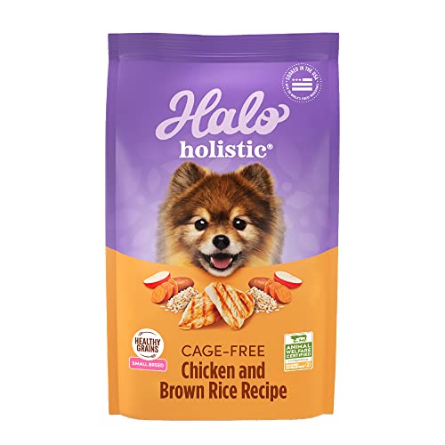 Halo Holistic Dog Food, Complete Digestive Health Cage-Free Chicken and Brown Rice Recipe, Dry Dog Food Bag, Small Breed Formula, 10-lb Bag