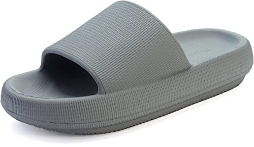 BRONAX Slides for Women and Men Unisex Pillow Home Recovery Slippers House Sandals for Female Male Comfy Soft Cushion Thick Sole 42-43 Grey
