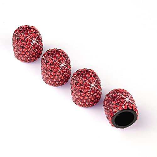 JUSTTOP 4 Pack Handmade Crystal Rhinestone Car Tire Valve Stem Caps, Car Wheel Tire Valve, Attractive Dustproof Bling Car Accessories, Universal for Cars, Trucks and Motorcycles-Red