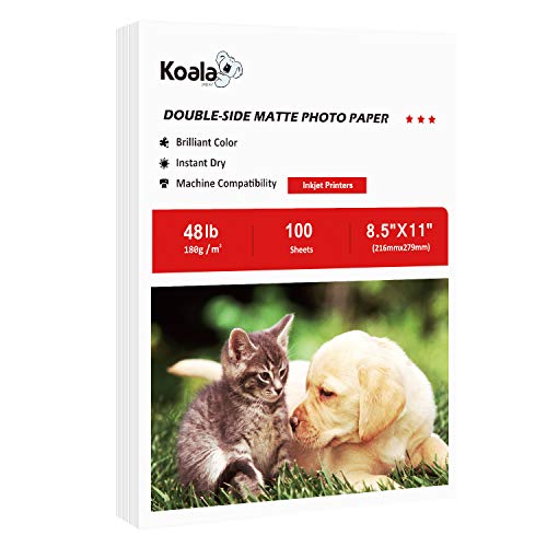 Koala Photo Paper Double-side Matte 8.5X11 Inches Compatible with Inkjet Printer 48LB for Presentation Paper 100 Sheets 180GSM