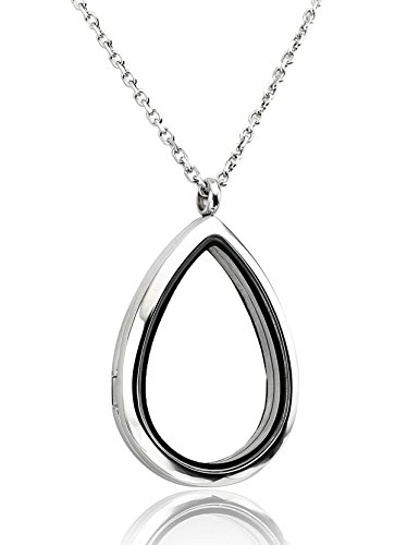 Jovivi Teardrop Floating Charms Memory Locket Necklace - 316 Surgical Stainless Steel Buckle Closure