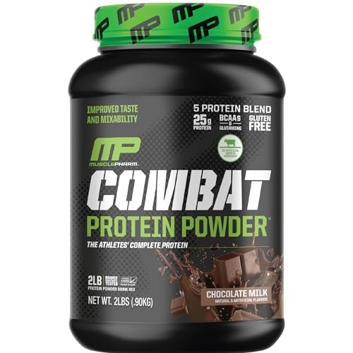 Muscle Pharm Combat Protein Powder, Fuels Muscles for Productive Workouts, 5 Protein Sources Including Whey Protein Isolate and Egg Albumin, Gluten Free, 2 lb, 26 Servings (2lbs, Chocolate)