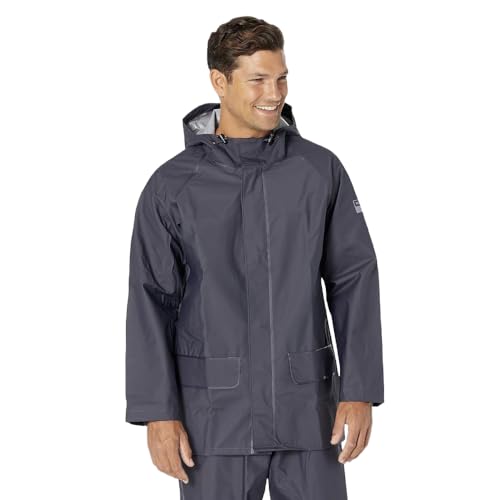 Helly-Hansen Workwear Mandal Adjustable Waterproof Jackets for Men - Heavy Duty Comfortable PVC-Coated Protective Rain Coat, Classic Navy - XL